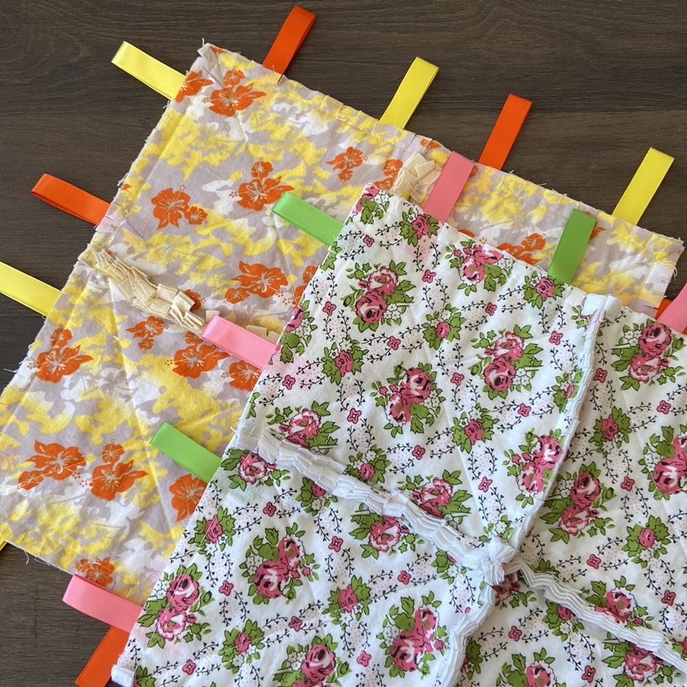 Set of 2 Handmade Lovey Taggie Floral Hawaiian Flowers Baby Girl Blanket